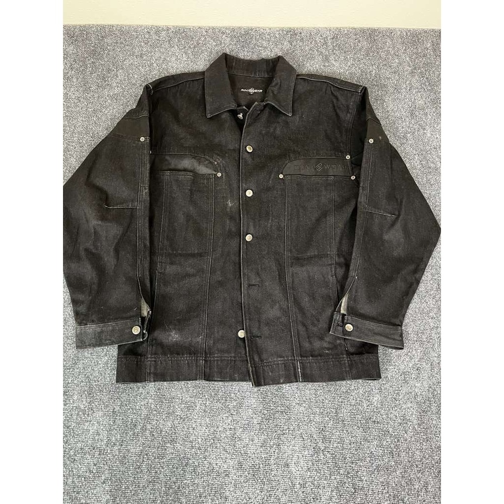 Rocawear OG Vintage‎ Black Denim Jacket Men's Large Y2K Zip Up Logo